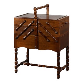 French Wooden Sewing Box with Cantilever Design, 1920s For Sale