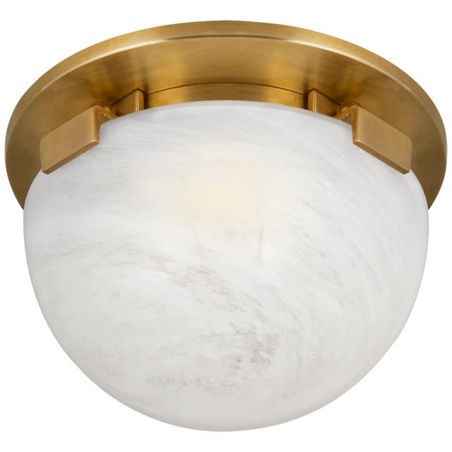 AERIN for Visual Comfort Signature Serein 5.5" Solitaire Flush Mount in Hand-Rubbed Antique Brass with White Strie Glass For Sale