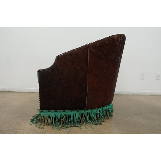 Animal Skin Western-Style Embossed Leather Swivel Barrel Chair For Sale - Image 7 of 16