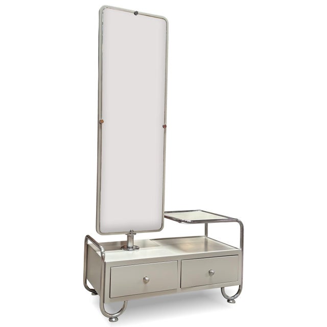 Bauhaus Pastel Grey Chrome Dressing Mirror from Vichr a Spol, 1930s For Sale - Image 9 of 9