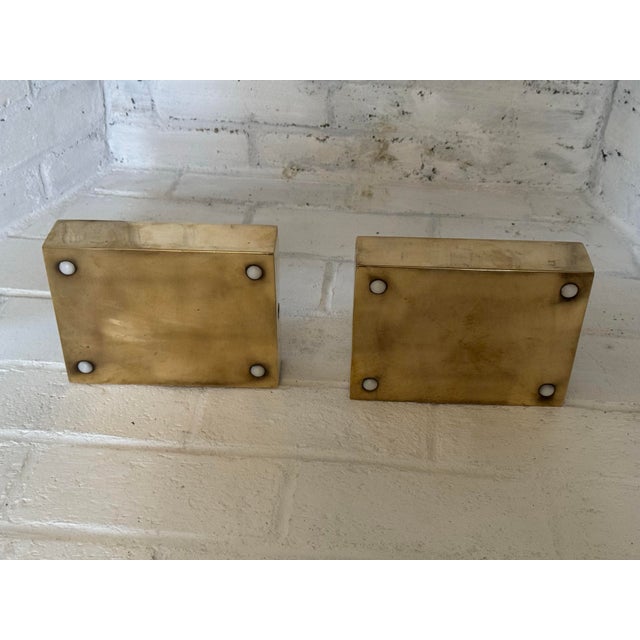 Metal John Lyle Pair of Polished Bronze Block Fire Screen Bases For Sale - Image 7 of 12