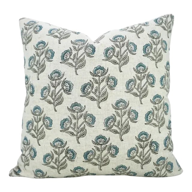 Fabdivine Artisan Block Print Throw Pillow Cover 20x20 Inch Viscose Linen-Bael Patra For Sale