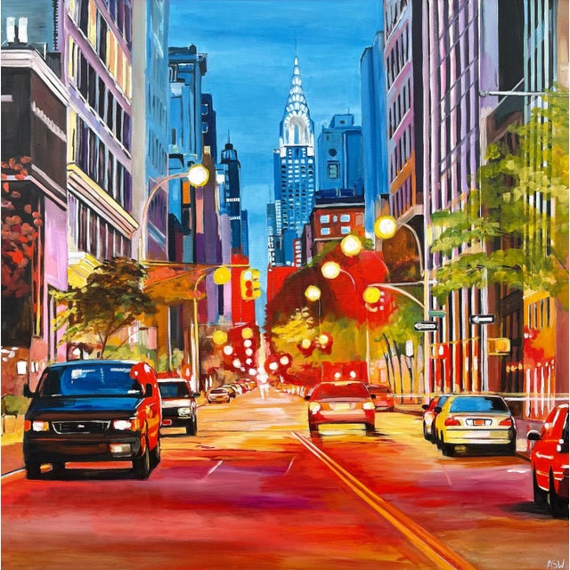 Blue Painting of the Chrysler Building New York City - Unique Original Art by Contemporary British Artist, 2021 For Sale - Image 8 of 13