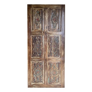 Vintage Floral Carved Barn Door – Reclaimed Wood Rustic Pantry & Sliding Door 84x36 For Sale