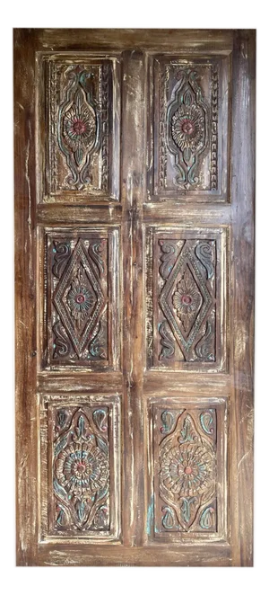 Vintage Floral Carved Barn Door – Reclaimed Wood Rustic Pantry & Sliding Door 84x36