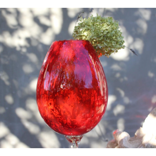 1960s Mid-Century Modern Ruby Red Art Glass Pedestal Vase with Twisted Stem, 1960s For Sale - Image 5 of 9