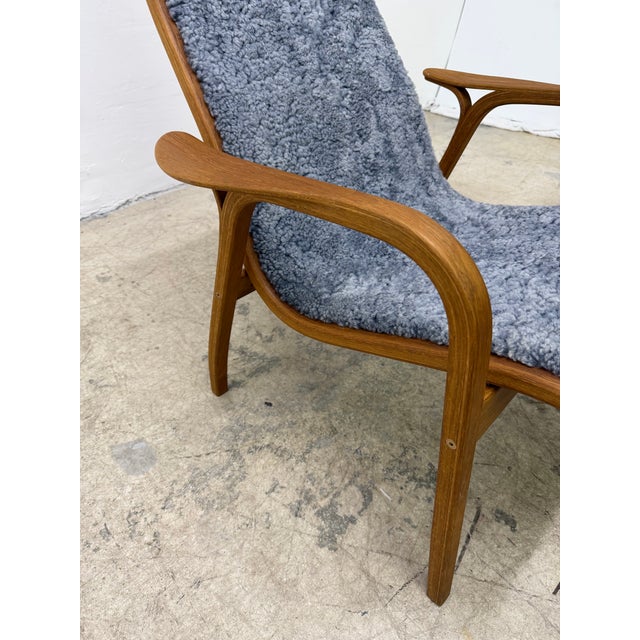 Yngve Ekström Lamino Teak Wood Frame Armchair With Sheepskin Fabric for Swedese For Sale - Image 9 of 17