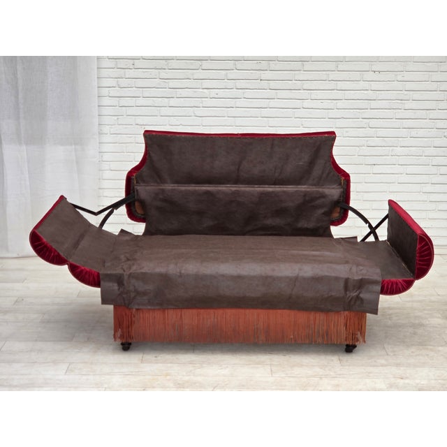Danish 2-Seater Drop Arm and Back Sofa in Cherry-Red Velour, 1950s For Sale - Image 4 of 18