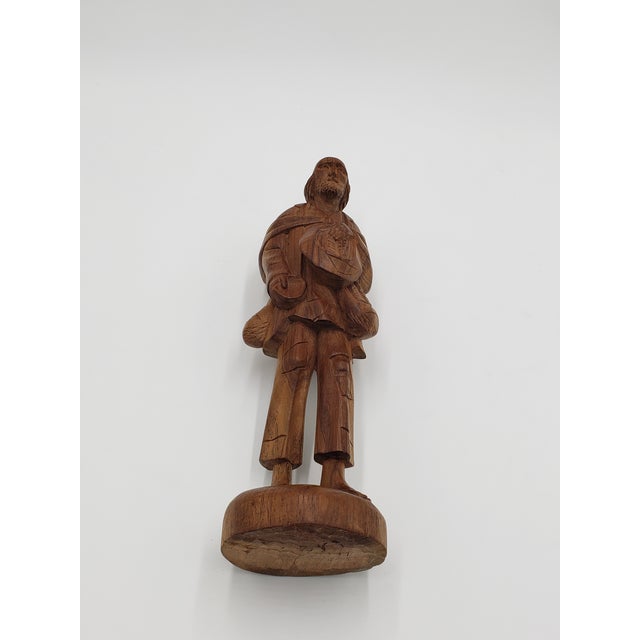 Wood Mid-Century Hand-Carved Wooden Figurative Sculpture of a Wandering Traveler For Sale - Image 7 of 10