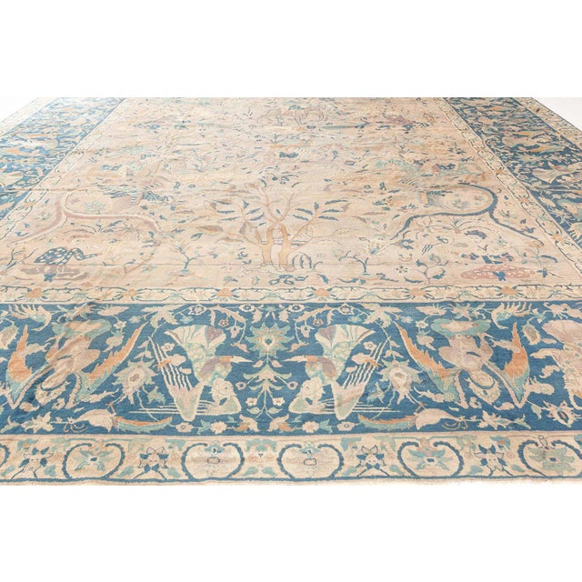 Authentic Indian Animal Botanic Handmade Wool Rug For Sale In New York - Image 6 of 9