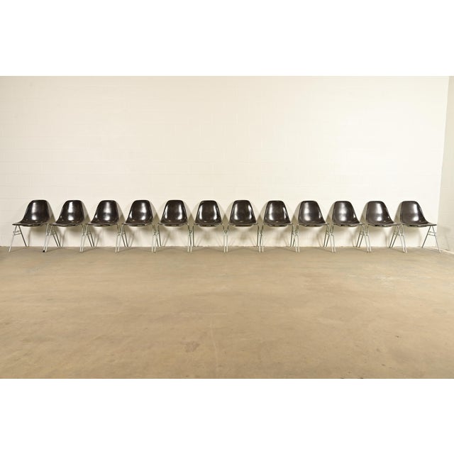 Mid-Century Modern Charles & Ray Eames for Herman Miller DSS Seal Brown Stacking Shell Chairs | Set of Twelve For Sale - Image 3 of 15