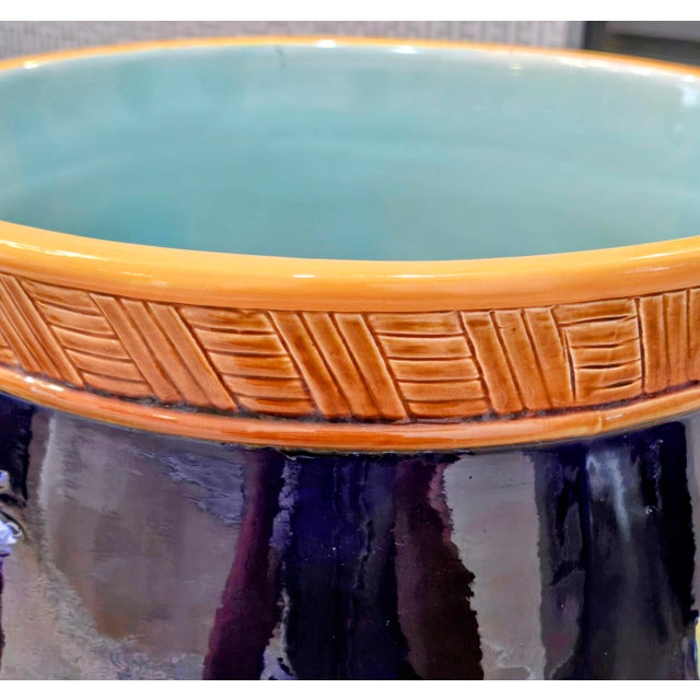 Antique English Victorian George Jones & Sons Majolica Jardinière, Blue Birds & Blooms, Circa 1875 For Sale - Image 9 of 15