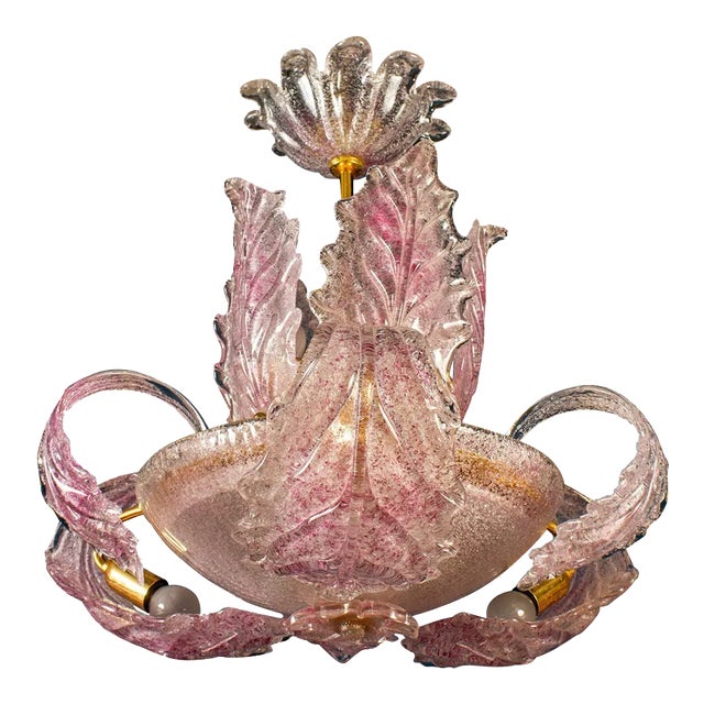 Art Deco Pink Ninfea Murano Glass Chandelier from Barovier, Italy, 1940 For Sale