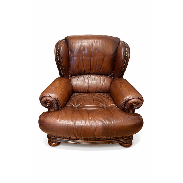 Vintage English Leather Wingback Chair, 1980s For Sale - Image 6 of 6