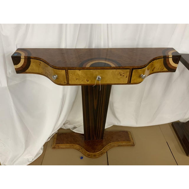 Wood Mid 20th Century Art Deco Burl Wood Pedestal Console or Entry Table For Sale - Image 7 of 7