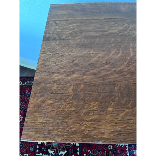 Brown Antique Americana Tiger Oak Side Table 30” Height, Square-Shaped Table For Sale - Image 8 of 12