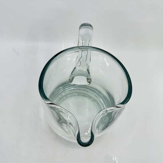 Vintage MCM Hand Blown Clear Glass Pitcher For Sale - Image 4 of 7