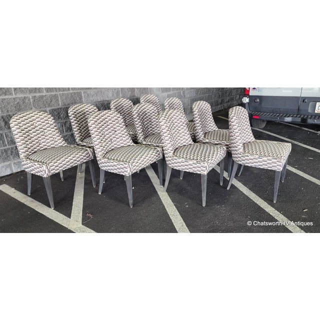 Set 10 Contemporary Mid Century Style Custom Made Dining Chairs W/ Zak & Fox Obi Pattern Material For Sale - Image 13 of 14