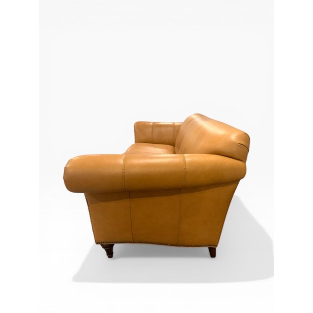 Animal Skin Late 20th Century Hancock & Moore Caramel Leather Sofa With Nailhead Trim – Rolled Arm, Usa, 90” For Sale - Image 7 of 14