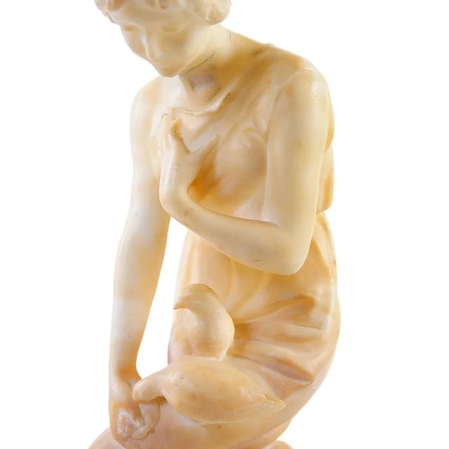 Art Nouveau Female with Birds Alabaster Sculpture For Sale - Image 3 of 9