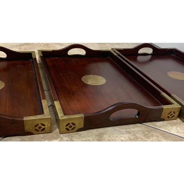 Wood Vintage Mahogany & Brass Nesting Trays (Set of 3) For Sale - Image 7 of 9