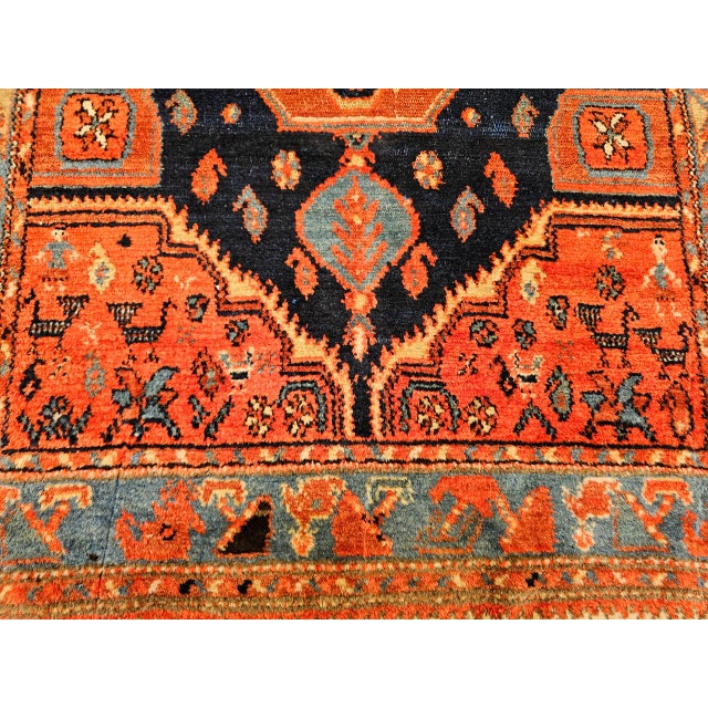 Vintage Persian Malayer Tribal Area Rug, Hand-Knotted Wool, Geometric Pattern, 4x6, Terracotta & Blue For Sale - Image 12 of 16