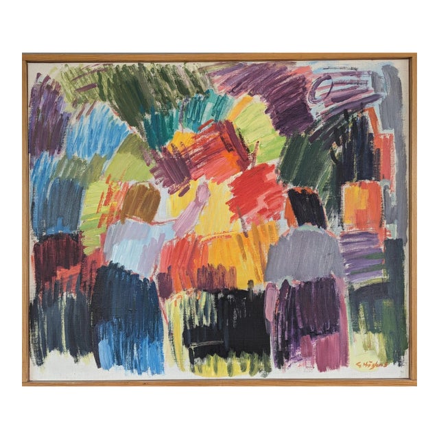 Mid-Century Modern 'Amidst the Bloom' Vintage Original Abstract Painting, Framed For Sale