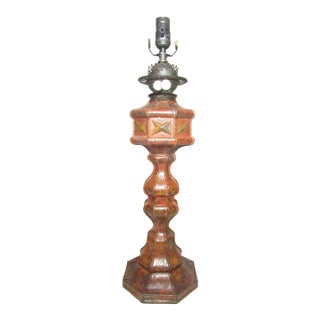 Antique English Tole Painted Oil Lamp For Sale