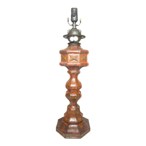 Antique English Tole Painted Oil Lamp