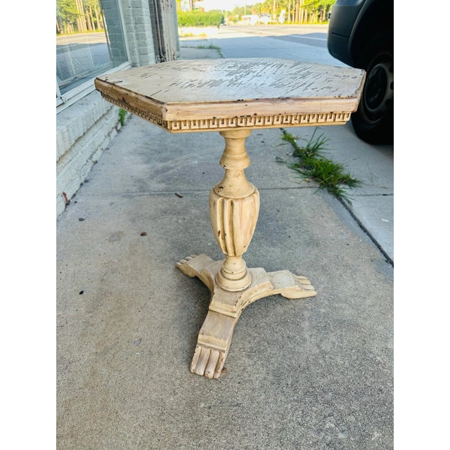 Tan Primitive Rustic Chippy Paint Wooden Side Table For Sale - Image 8 of 8
