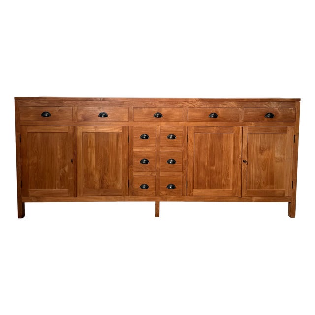 Large Teak Sideboard with Multiple Drawers and Cupboards For Sale