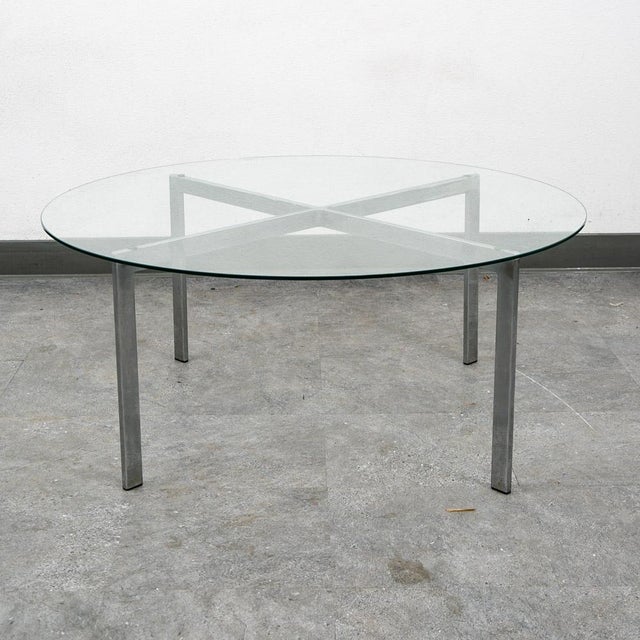 Mid-Century Modern 1960s Mid Century Modern Coffee Table Metal Round Glass Vintage Circular X Base Silver For Sale - Image 3 of 12