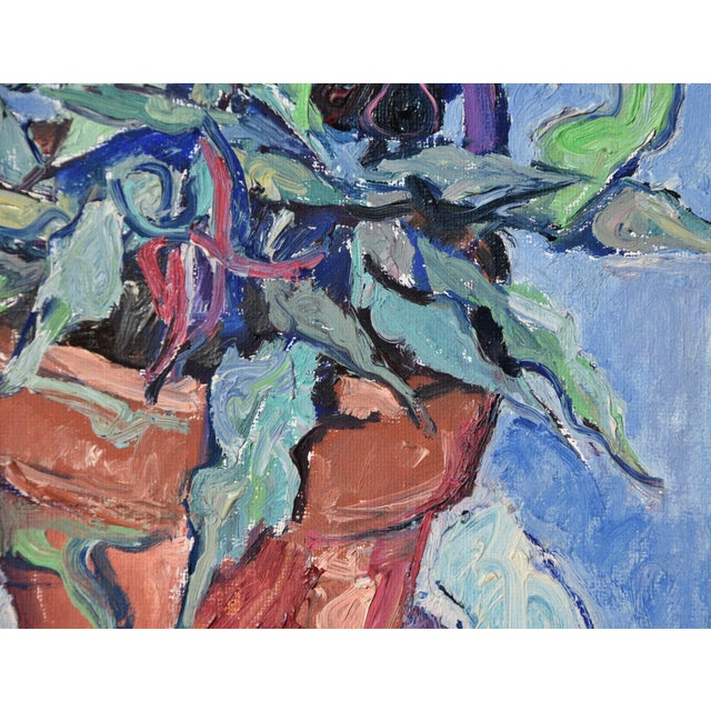 Blue Richild Holt, Pansies, 1990, Oil Painting on Canvas, Framed For Sale - Image 8 of 12