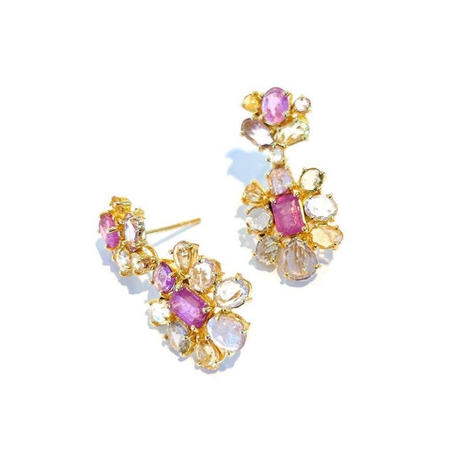 Late 20th Century Bochic “Capri” Vintage Ruby & Rose Cut Sapphire Earrings IN 18K Gold & Silver For Sale - Image 5 of 10