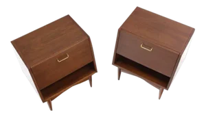 Early 20th Century Vintage Walnut Nightstands- a Pair