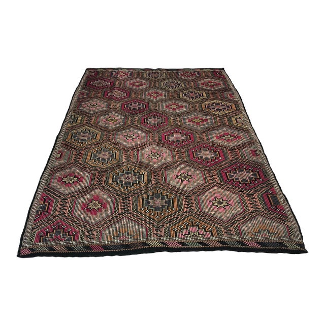 1960s Oversize Tribal Vintage Kilim Rug - 6′7″ × 9′1″ For Sale