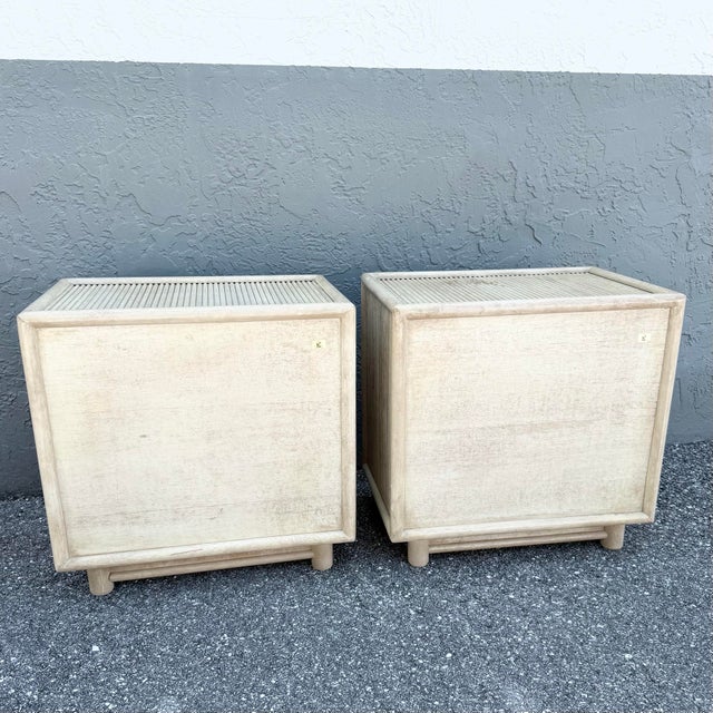 Wood Boho Chic Cream Washed Rattan Nighstands - A Pair For Sale - Image 7 of 9