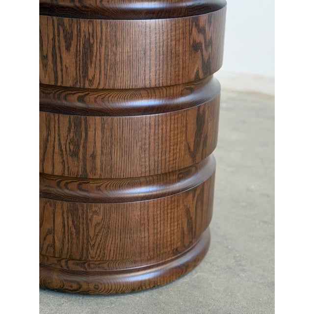 Burl & Oak Pedestal Column Table For Sale In Los Angeles - Image 6 of 11