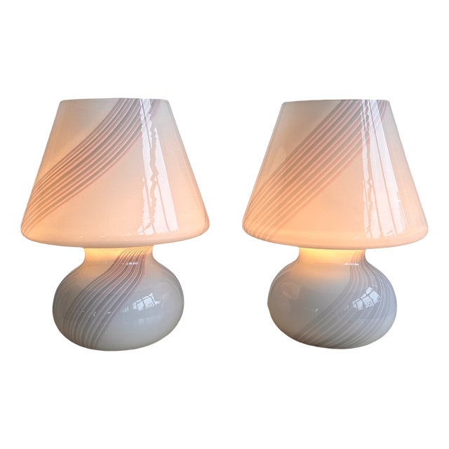 Swirl Murano Glass Mushroom Table Lamps from Maestri Muranesi, 1980s For Sale