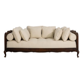Louis XV Upholstered Daybed with Rattan Side Panels and Cushions, Rococo Style, France, Early 20th Century For Sale