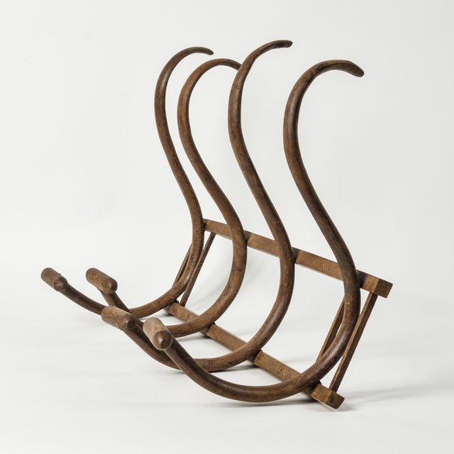 Large Antique Bentwood Coat Rack: Thonet Style Wall Hanging Hat Rack With Four Hooks For Sale In Rochester - Image 6 of 11