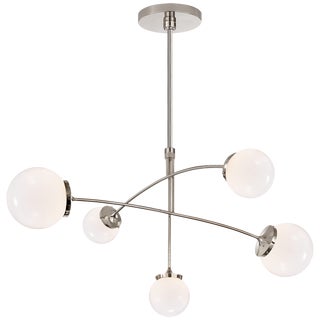 Kate Spade New York for Visual Comfort Signature Prescott Medium Mobile Chandelier in Polished Nickel with White Glass For Sale