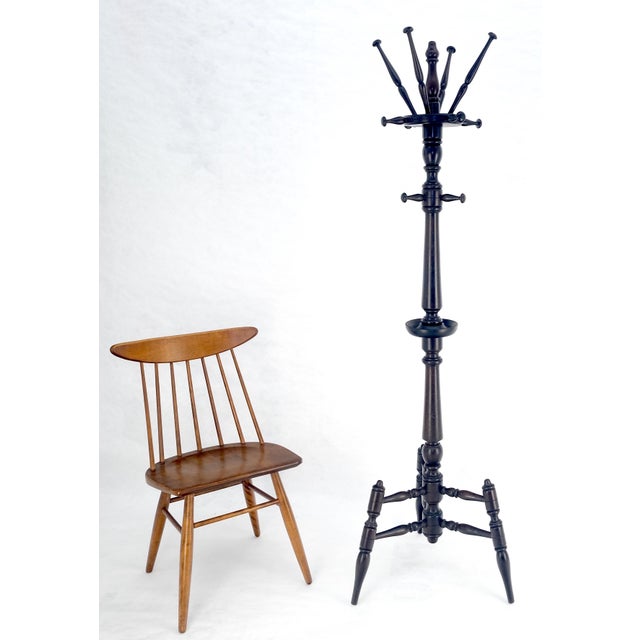 Arts & Crafts Solid Mahogany Turned Wood Tripod Base Coat Rack c1940s MINT For Sale - Image 3 of 12