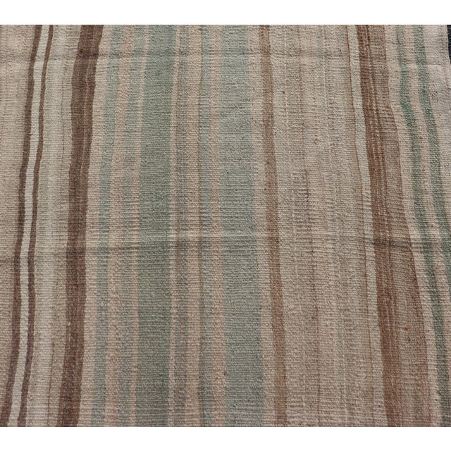 Textile Vintage Turkish Kilim With Soft Sage Green, Sand, Taupe, and Earthy Stripes For Sale - Image 7 of 11