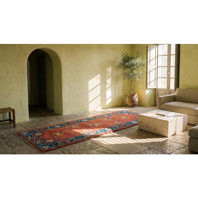 Textile 1920s Red Floral Antique Chinese Art Deco Rug 2' 6" X 8' 10" Handknotted Wool Carpet For Sale - Image 7 of 8