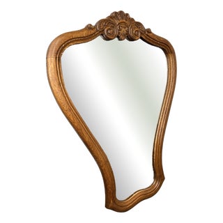 Vintage French Wall Mirror with Ornate Carved Oak Frame For Sale