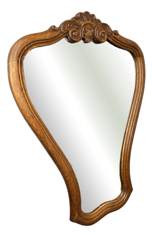 Vintage French Wall Mirror with Ornate Carved Oak Frame