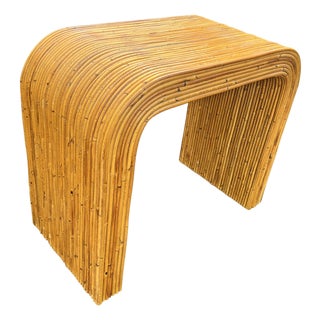 Vintage Rattan Wicker Wrapped Waterfall Table in Pencil Reed Gabriella Crespi Styles For Sale