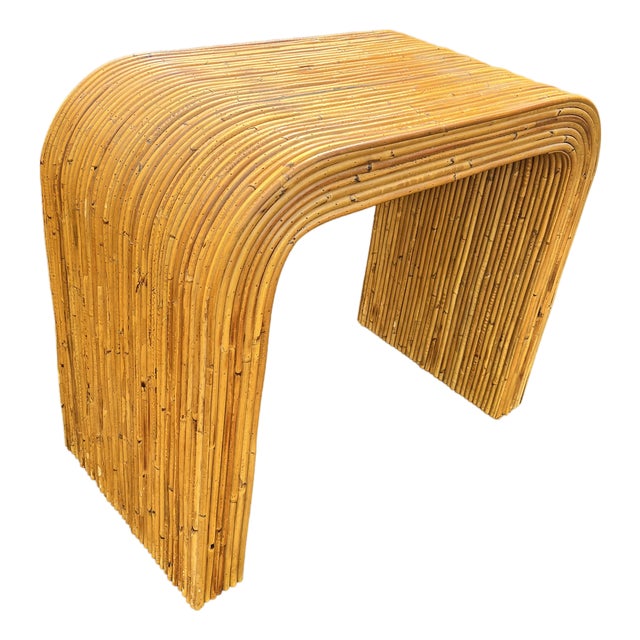 Vintage Rattan Wicker Wrapped Waterfall Table in Pencil Reed Gabriella Crespi Styles For Sale