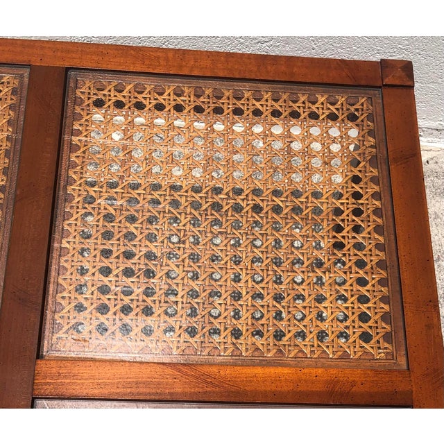 Wood Vintage Mid Century Cane & Glass Wood Fretwork Coffee Table For Sale - Image 7 of 12